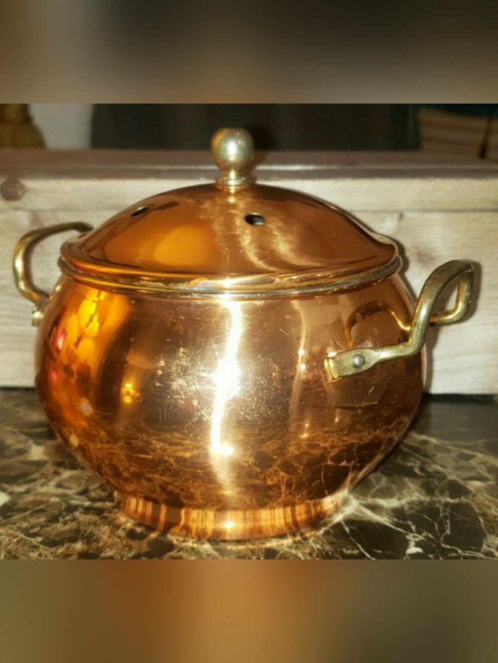 Vintage Double Handled Copper Potpourri Pot With Lid